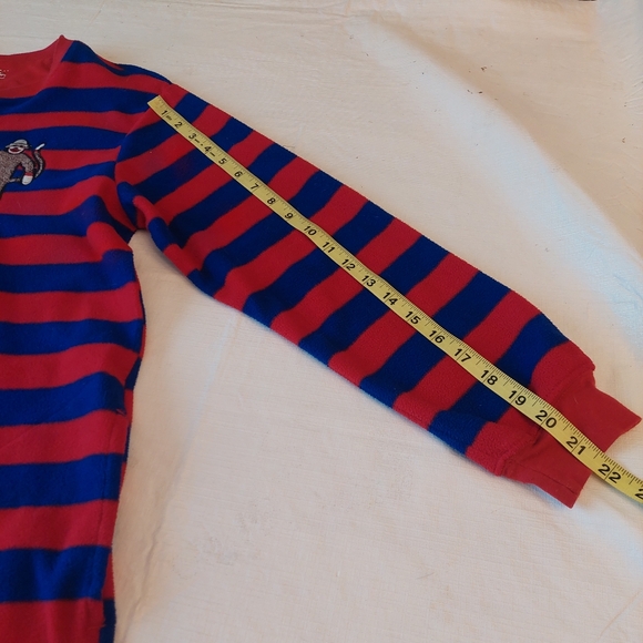 Nick And Nora Red Blue Striped Sock Monkey Footie One Piece Pajamas Unisex Sz S - Picture 5 of 13